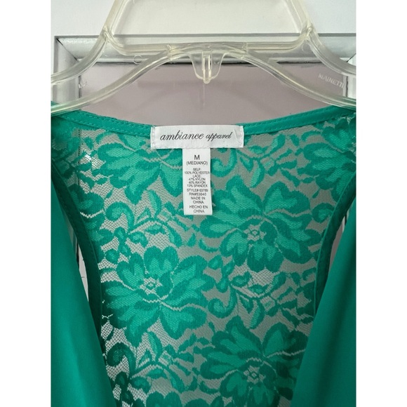Ambiance Apparel Teal Green Lace Back Sleeveless Blouse - Picture 3 of 3